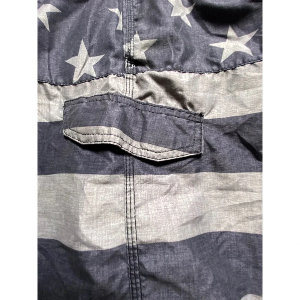 Kanu Surf Mens American Flag Swim Trunks Gray Black Stars Stripes Large 14/16